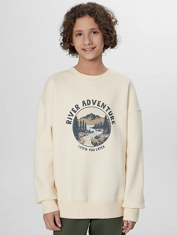 Свитшот для мальчиков бежевый с надписью "river adventure..."