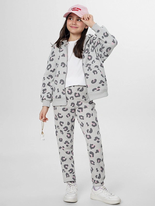 Теплые брюки для девочек серые с леопардовым принтом - 6