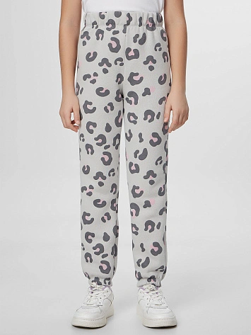 Брюки для девочек серые с леопардовым принтом