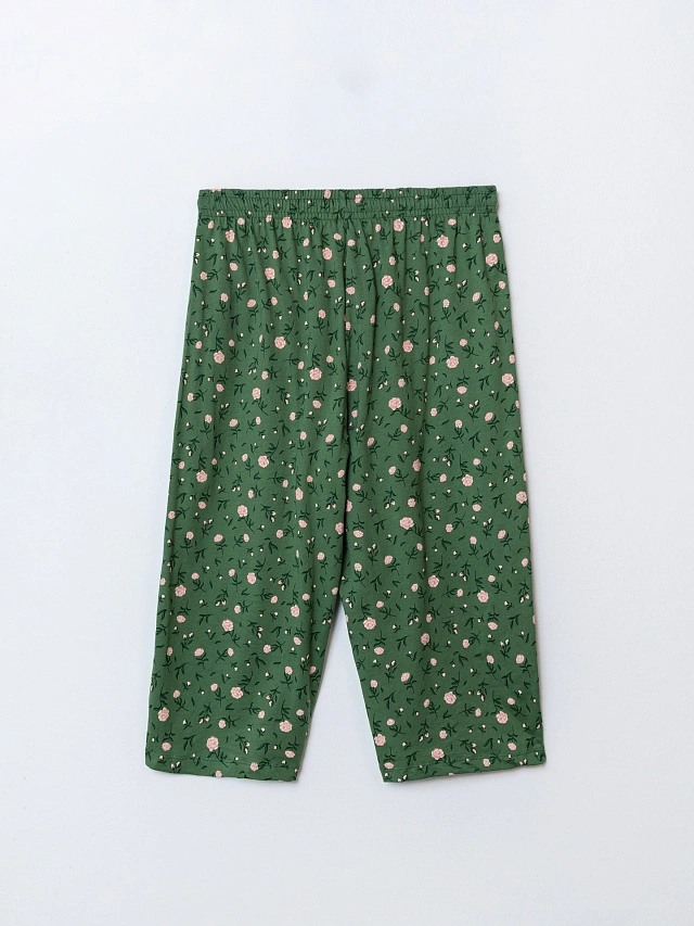 Бриджи домашние женские зеленые с цветочным принтом - 7