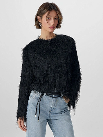 Жакет женский черный пушистый