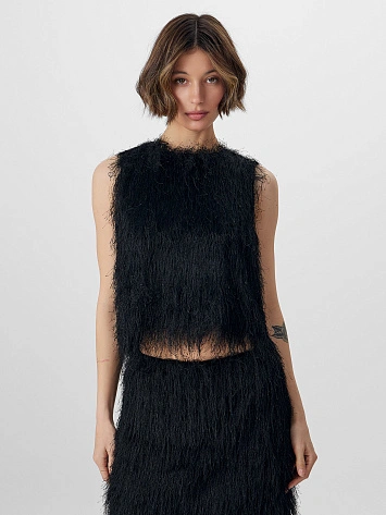 Блузка женская черная с бахромой