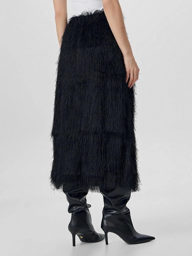 Юбка миди женская черная пушистая - 3