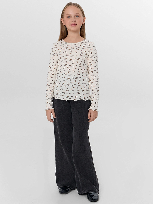 Джемпер для девочек бежевый с цветочным принтом - 4