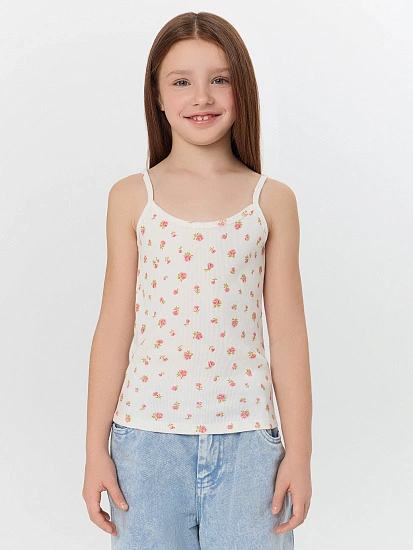 картинка Топ для девочек бежевый с цветочным принтом от известного бренда одежды для девочек Mark Formelle