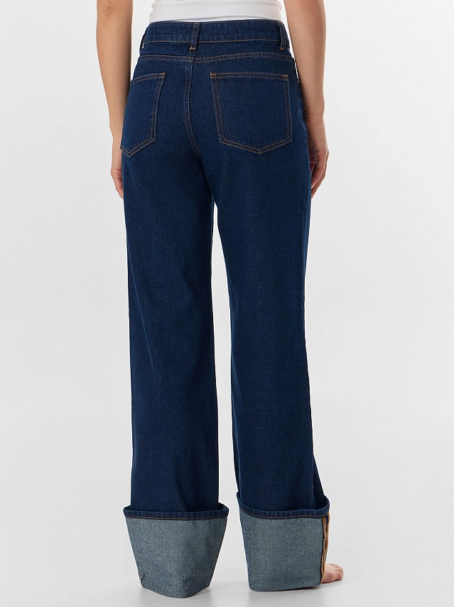 Джинсы женские прямые темно-синие - 4