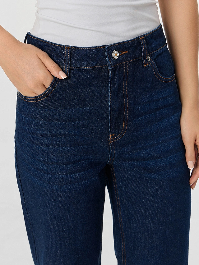 Джинсы женские прямые темно-синие - 6