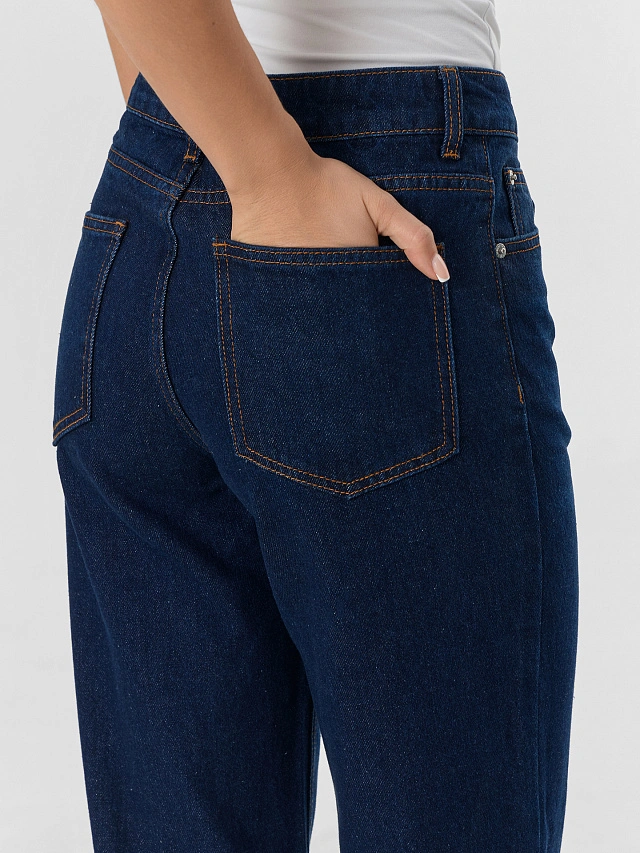 Джинсы женские прямые темно-синие - 7