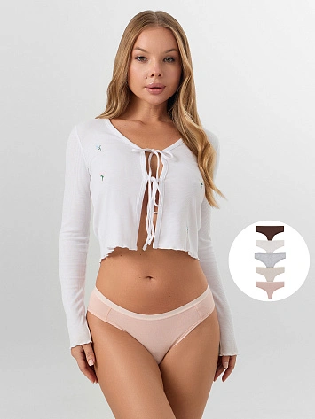 Трусы бразилиана женские белые в наборе, 5 шт