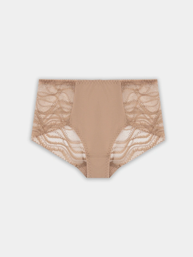 Трусы женские макси бежевые с кружевными деталями - 9