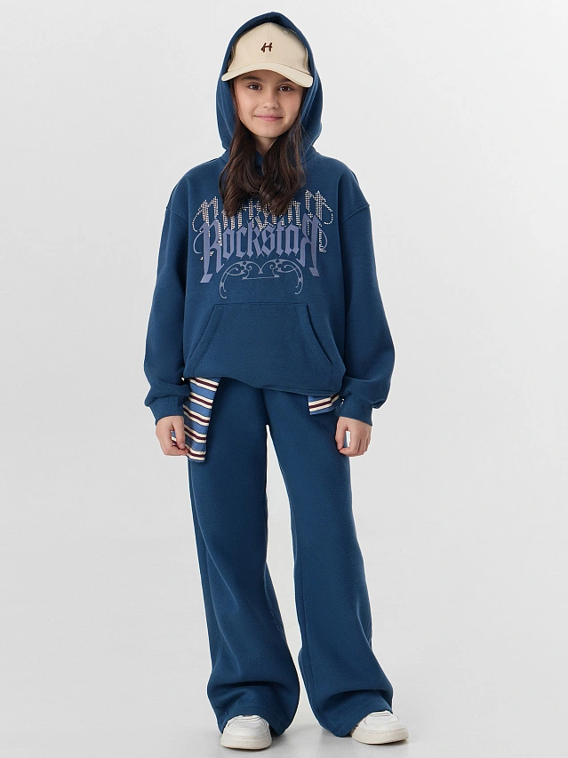 Комплект для девочек синий с надписью "Rockstar" - 4
