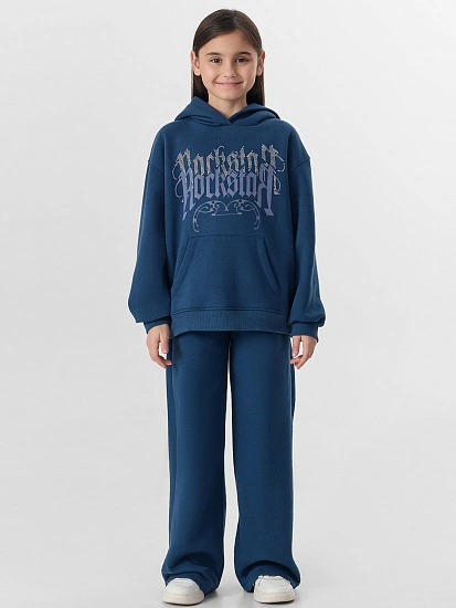 картинка Комплект для девочек синий с надписью "Rockstar" от известного бренда одежды для девочек Mark Formelle