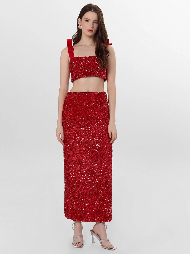Юбка женская красная с пайетками - 3