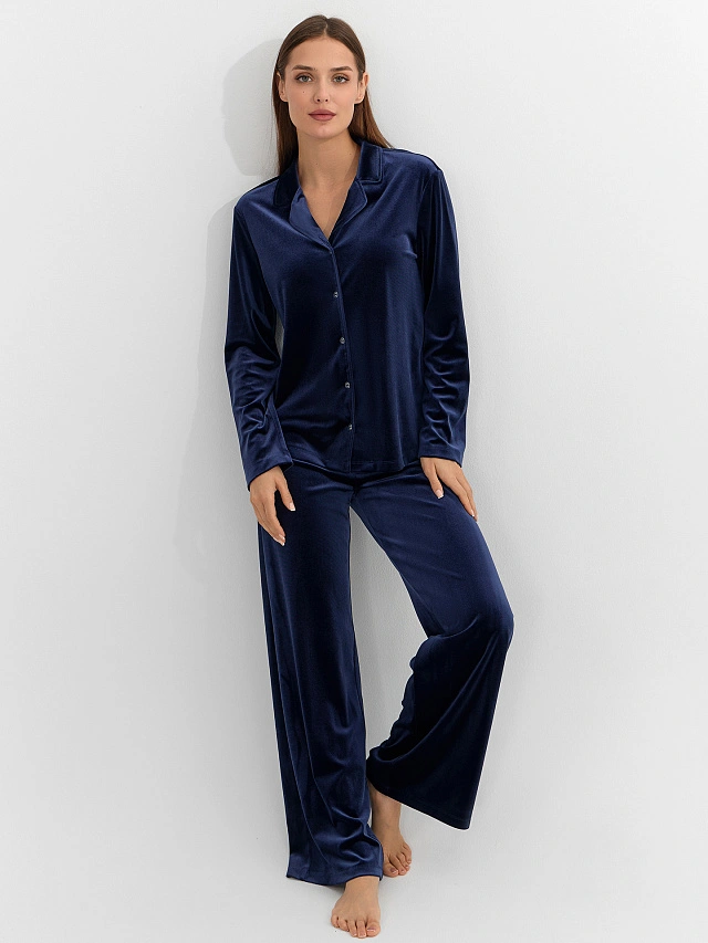 Комплект домашний женский велюровый синий - 9