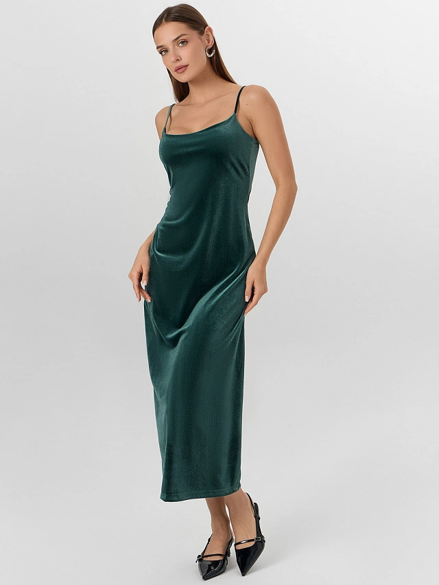 Платье домашнее женское зеленое велюровое - 6