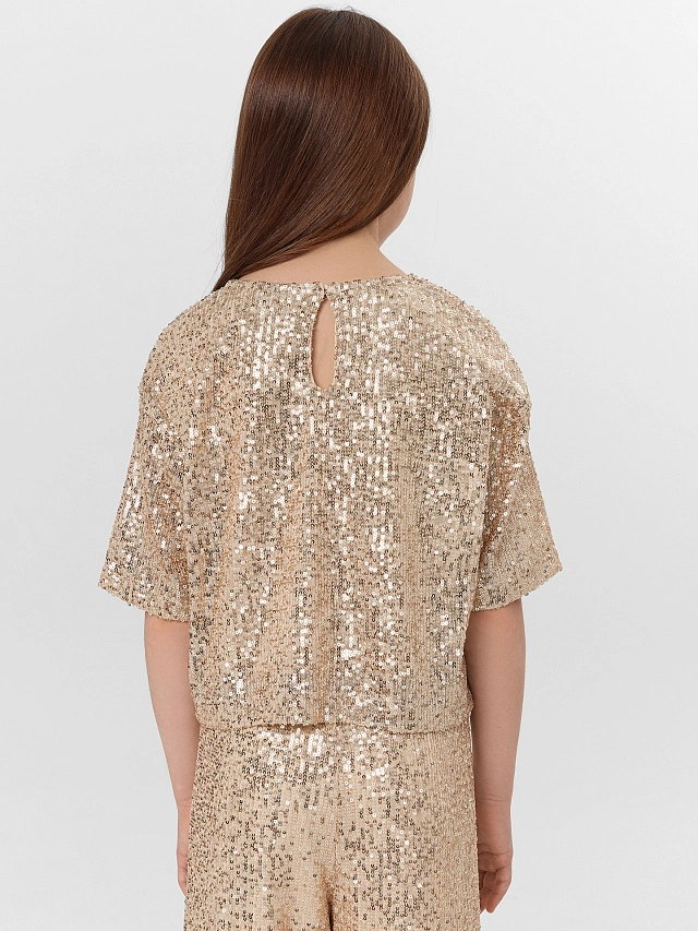 Блузка для девочек бежевая с пайетками - 4