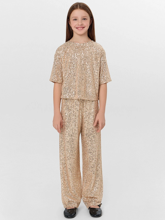 Блузка для девочек бежевая с пайетками - 5
