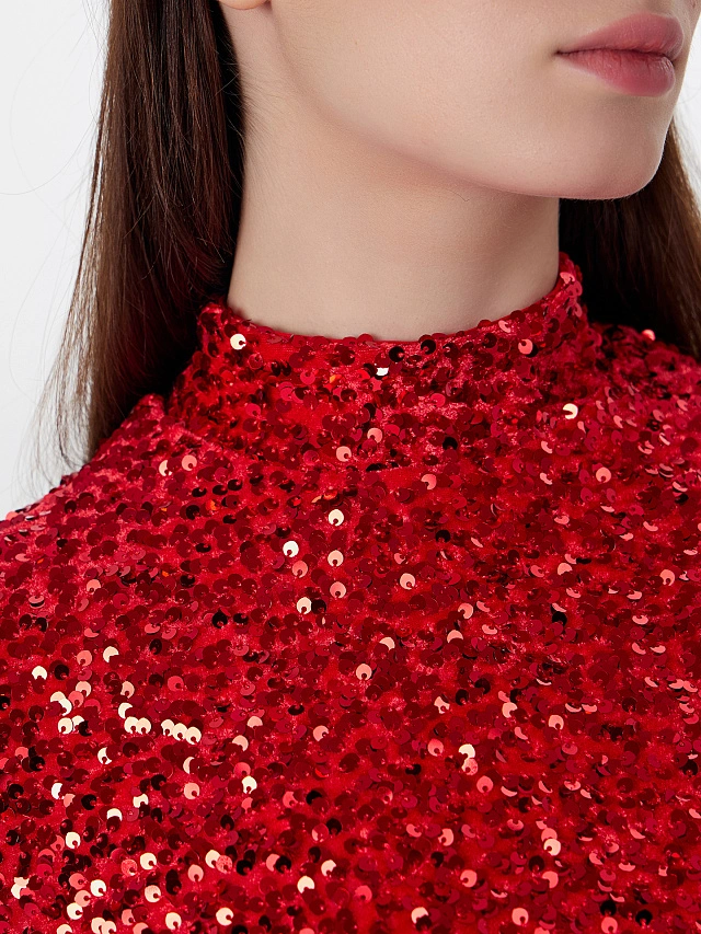 Платье женское красное с пайетками - 7