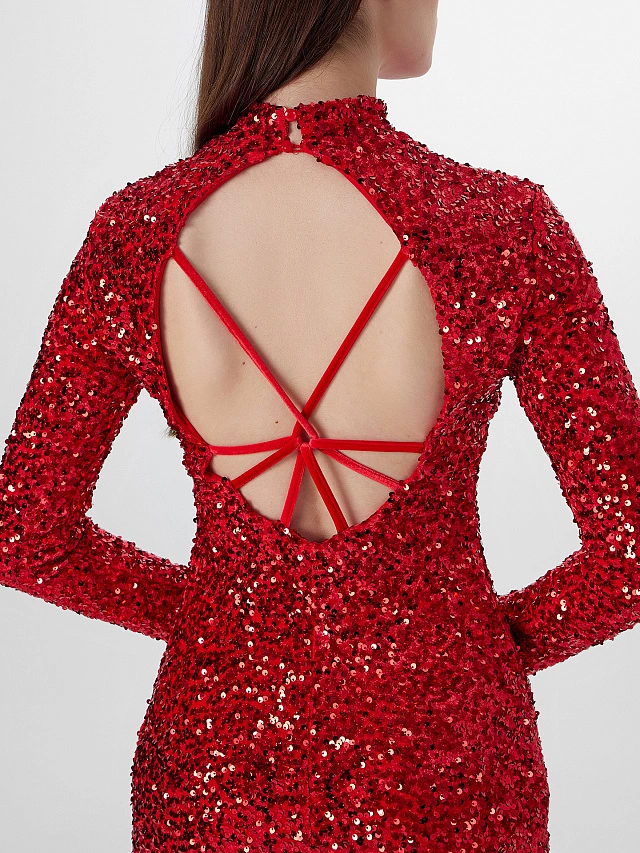 Платье женское красное с пайетками - 6