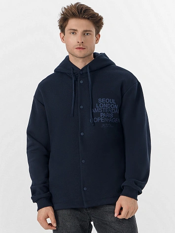 Толстовка мужская синяя из футера с начесом