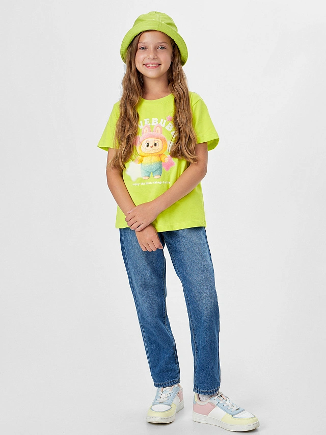 Футболка для девочек желтая с принтом - 5