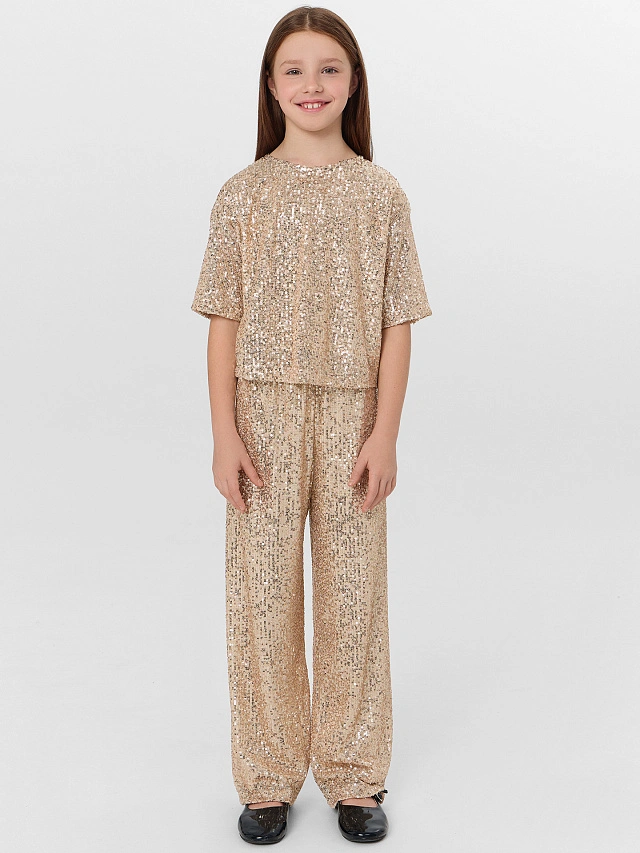 Брюки для девочки бежевые с пайетками - 4