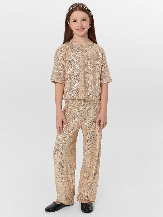 Брюки для девочки бежевые с пайетками - 6