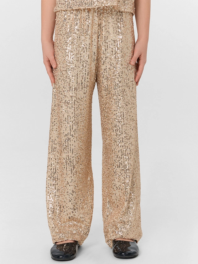 Брюки для девочки бежевые с пайетками - 2
