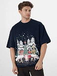 Футболка мужская синяя с новогодним принтом