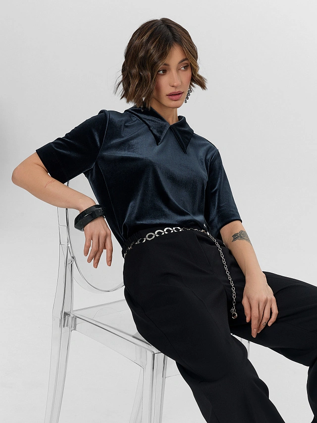 Поло велюровое женское черное - 7