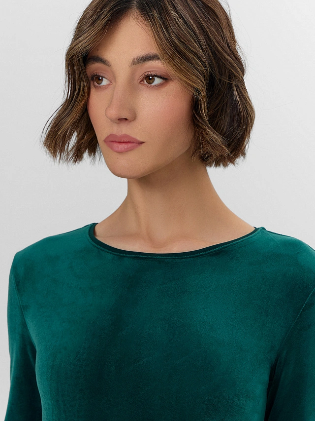 Платье домашнее женское зеленое велюровое - 4