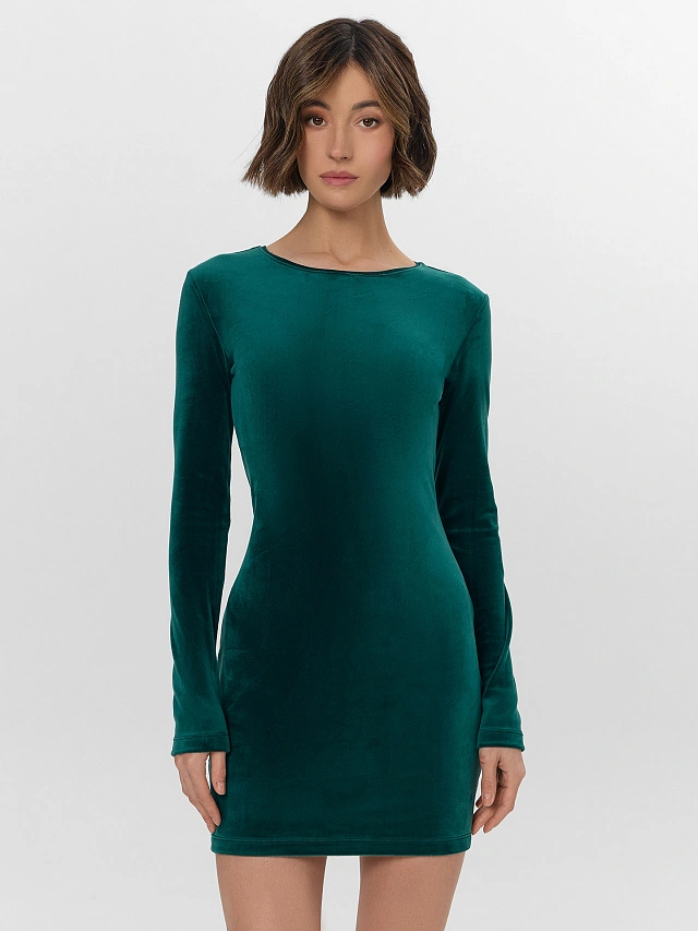 Платье домашнее женское зеленое велюровое - 6