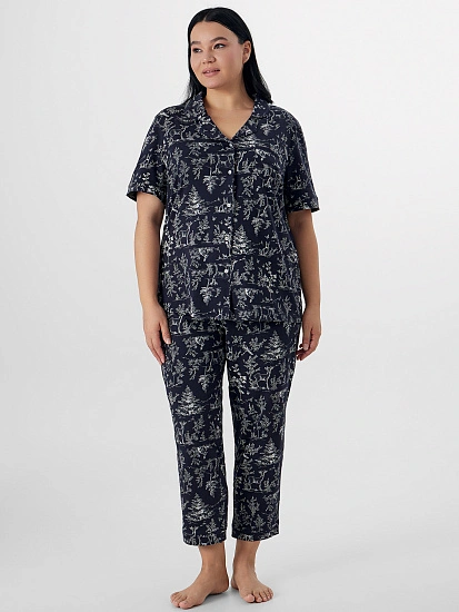 картинка Комплект домашний женский синий с узором от магазина стильной одежды Mark Formelle