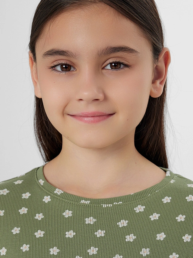 Джемпер для девочек зеленый с цветочным принтом - 5