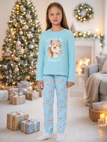 Комплект для девочек голубой с принтом