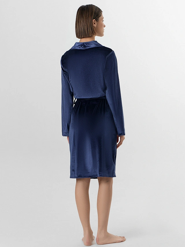 Халат женский синий велюровый - 2