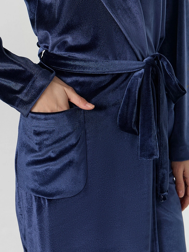 Халат женский синий велюровый - 5