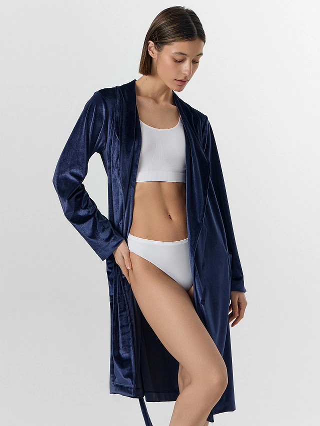 Халат женский синий велюровый - 6