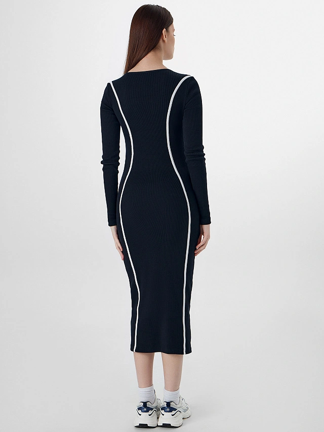 Платье женское черное с декоративными лампасами - 2