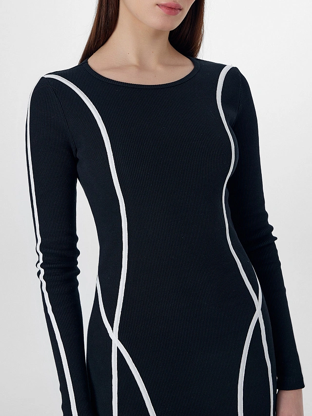 Платье женское черное с декоративными лампасами - 4