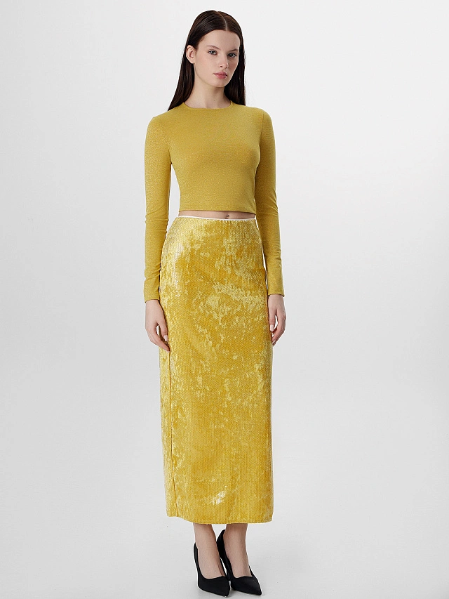 Юбка женская желтая с пайетками - 5