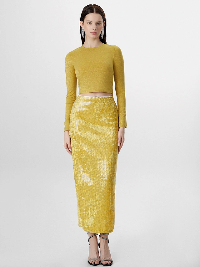 Юбка женская желтая с пайетками - 7