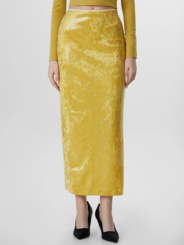 Юбка женская желтая с пайетками - 3