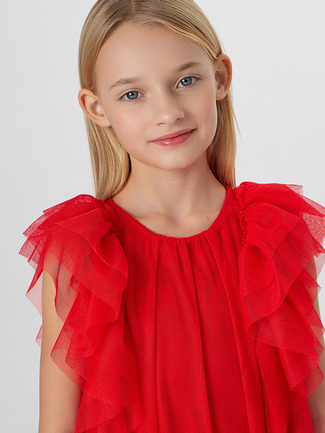 Нарядное платье для девочек красное - 5