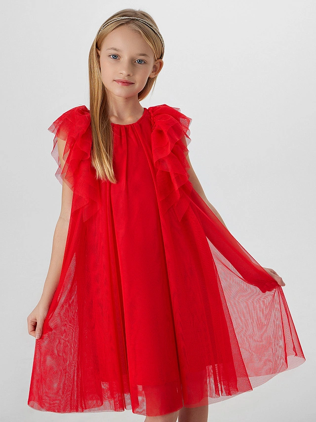 Нарядное платье для девочек красное - 6