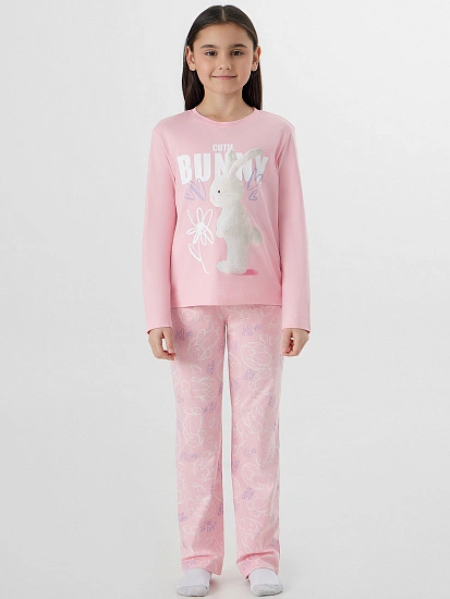 картинка Комплект для девочек розовый с надписью "Cute bunny" от известного бренда одежды для девочек Mark Formelle