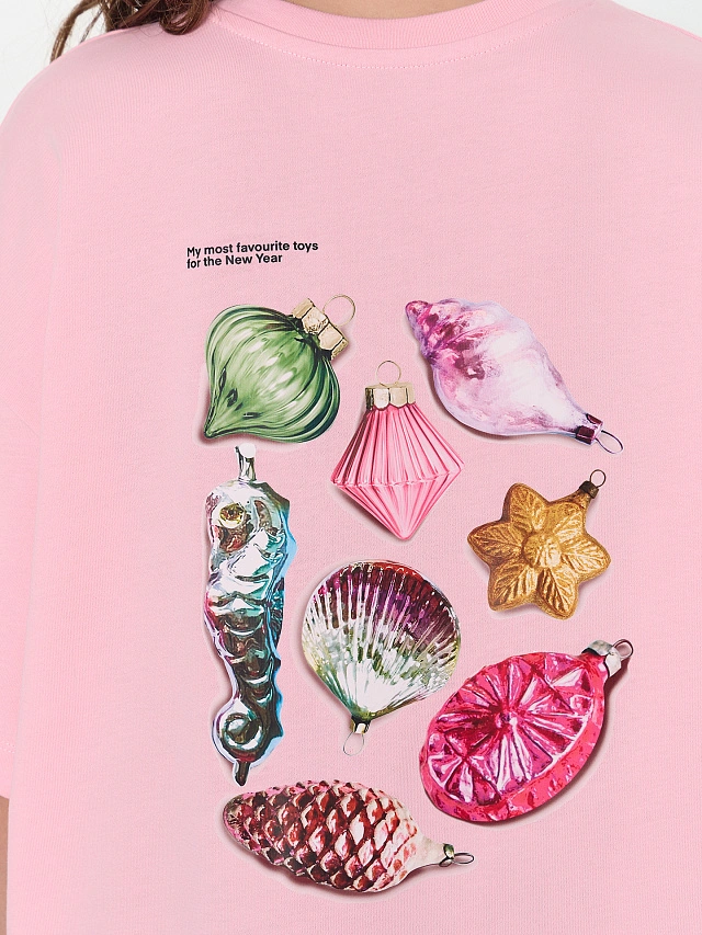 Футболка женская розовая с новогодним принтом - 4