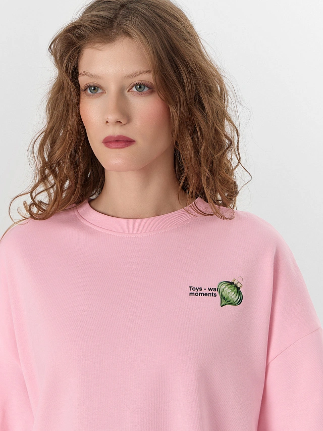 Футболка женская розовая с новогодним принтом - 6