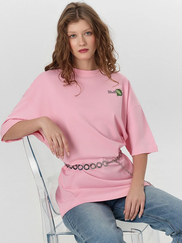 Футболка женская розовая с новогодним принтом - 7