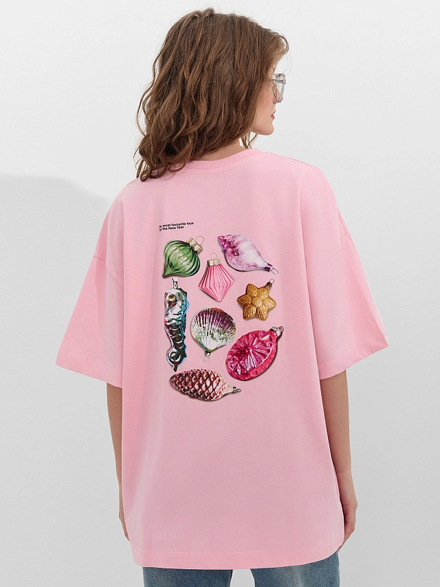 Футболка женская розовая с новогодним принтом - 8